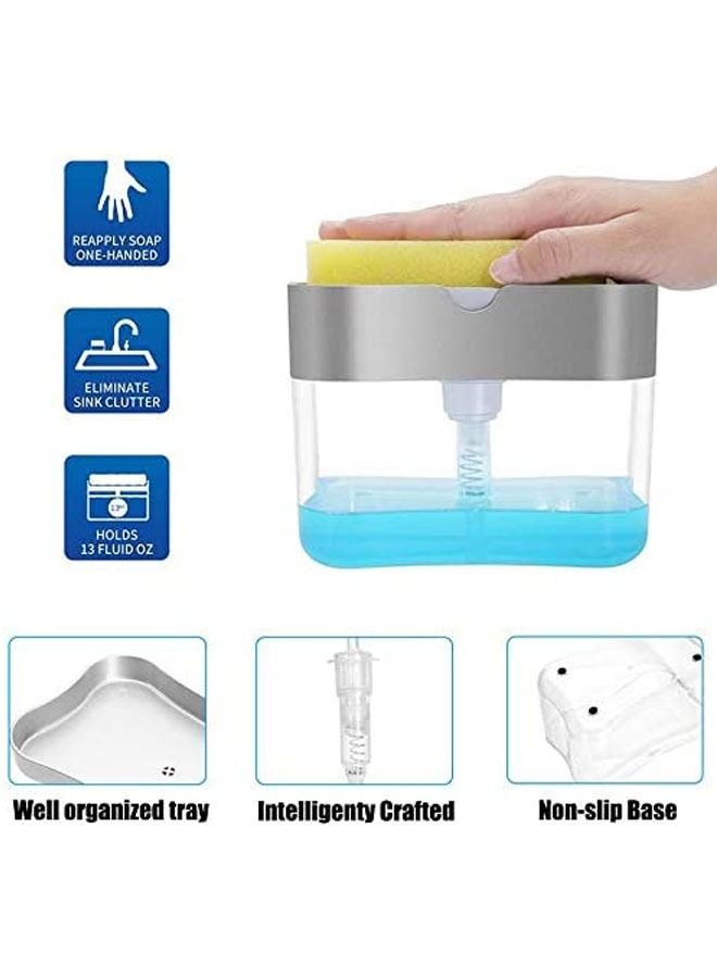 2 in 1 Sponge Rack Shelf Soap Detergent Dispenser Pump, Large Capacity with Sponge, 1 Hand Operation -Multi color - Image 3