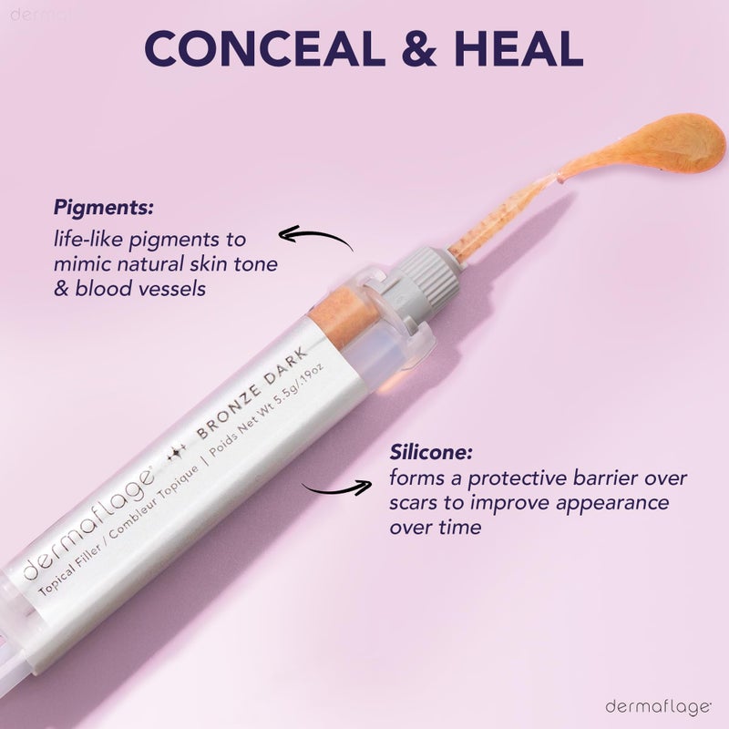 dermaflage مجموعة ملء الندبات ديرمافلاج - برونز داكن - تغطية عميقة للندبات وكريم أساس مقاوم للماء لندبات حب الشباب والتجاعيد وندبات الثلج، إمداد لمدة 1 شهر - Image 5