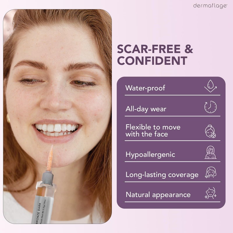 dermaflage مجموعة ملء الندبات ديرمافلاج - برونز داكن - تغطية عميقة للندبات وكريم أساس مقاوم للماء لندبات حب الشباب والتجاعيد وندبات الثلج، إمداد لمدة 1 شهر - Image 3