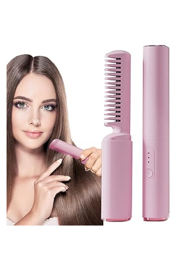Dreamzon Rechargeable Mini Hair Straightener, Portable Cordless Hair Straightener,Electric Hot Comb Hair Straightener, Negative Ion Hair Straightener Brush, Travel Flat Iron for Hair Mini Cordless (Pink) - Image 1