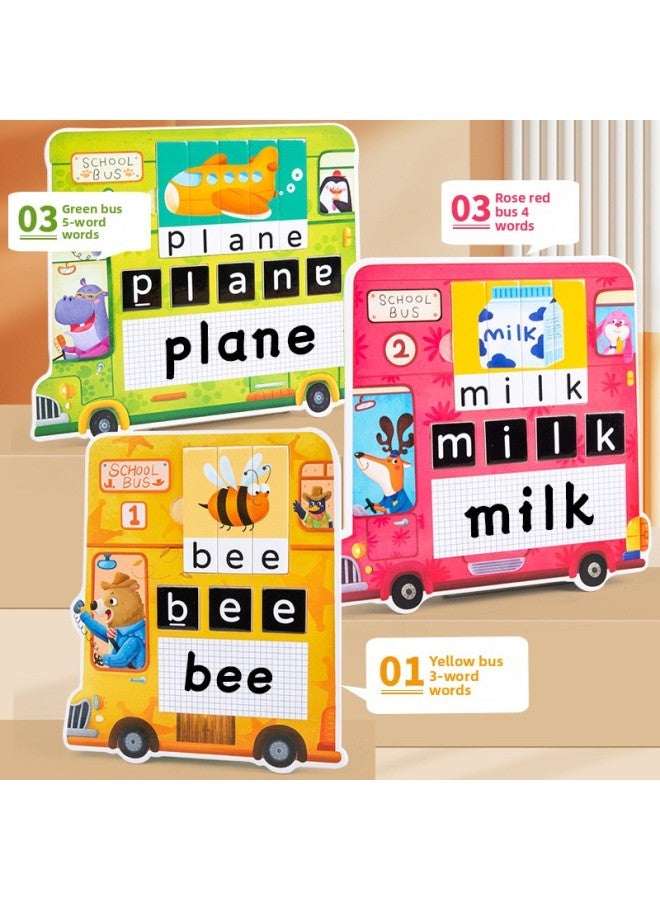 Children's Jigsaw Fun English Bus Words Spelling Letters Cognitive Early Education Educational Enlightenment Toys Wholesale-Color:Bus Word Spelling - Image 3