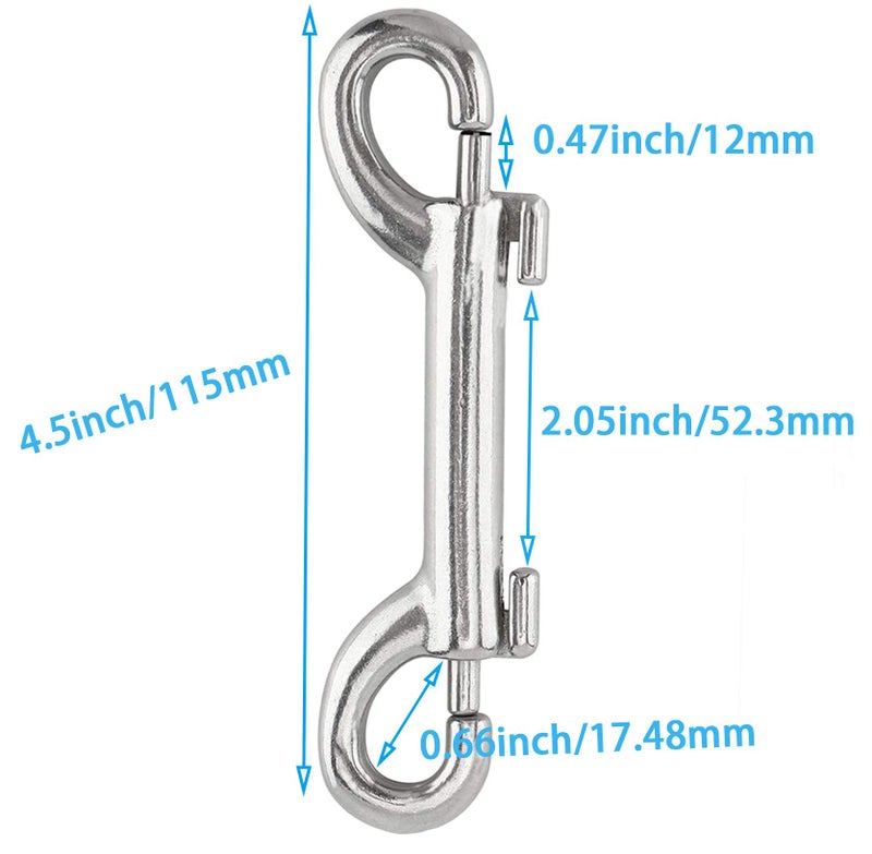 Sisims 6 Pcs Marine Grade Double Ended Bolt Snap Diving Hook Clips,Scuba Trigger Clip,Large 4-1/2'' 115mm 316 Stainless Steel (Silver) - Image 2