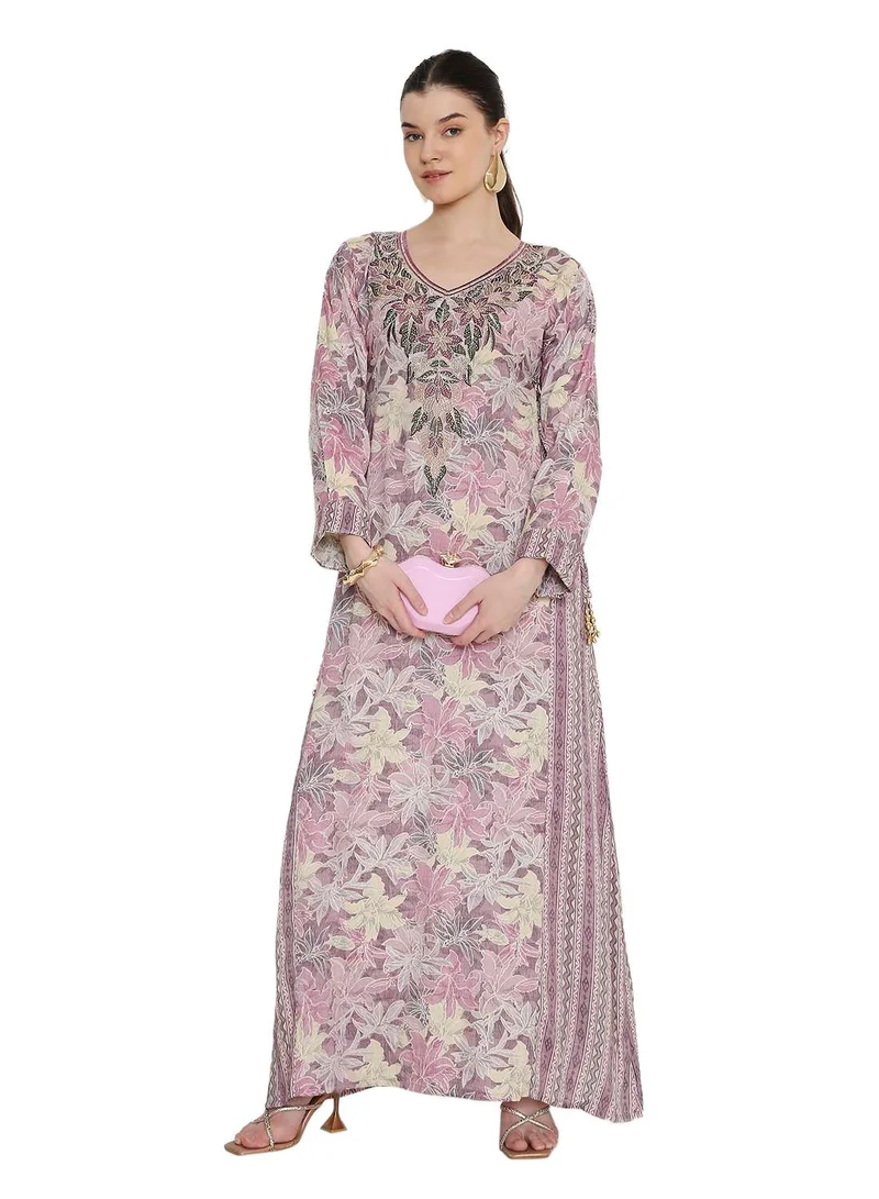 هانا آند سارا Floral long arabic kaftan traditional jalabia dress