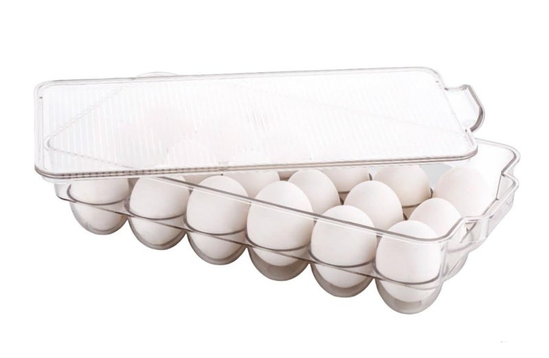 Aakarit Acrylic 18 Egg Storage Box or Trays for Refrigerator with Lid Handles Rectangular Unbreakable Clear - Image 1