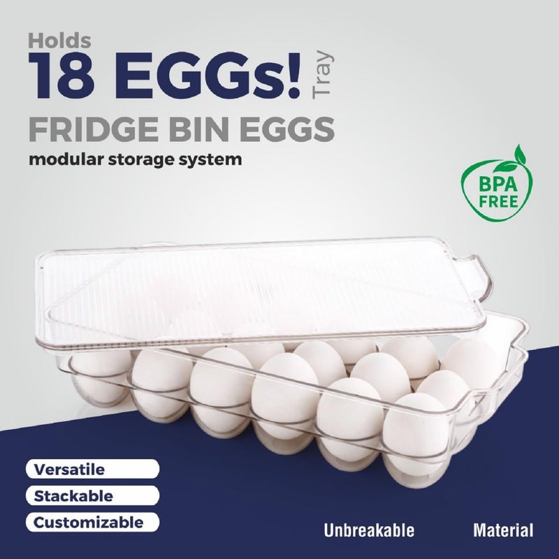 Aakarit Acrylic 18 Egg Storage Box or Trays for Refrigerator with Lid Handles Rectangular Unbreakable Clear - Image 3