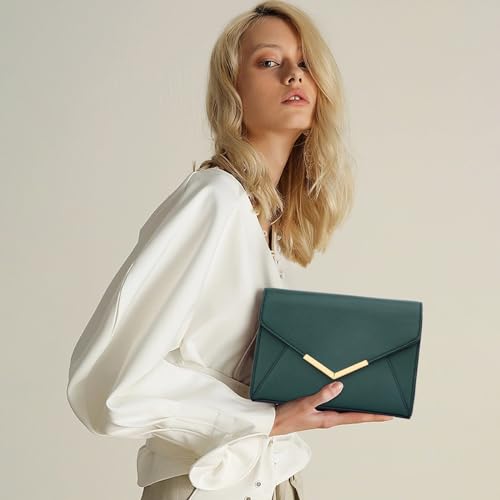 KKXIU Women Elegant Faux Leather Evening Envelope Clutch Purse Foldover Bags for Party Wedding Prom (A-Olive) - Image 2