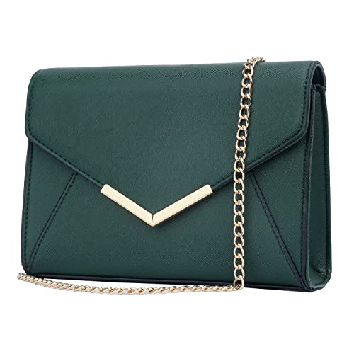 KKXIU Women Elegant Faux Leather Evening Envelope Clutch Purse Foldover Bags for Party Wedding Prom (A-Olive) - Image 1