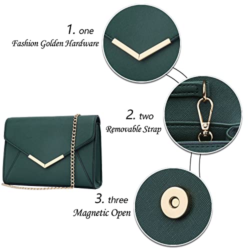 KKXIU Women Elegant Faux Leather Evening Envelope Clutch Purse Foldover Bags for Party Wedding Prom (A-Olive) - Image 3