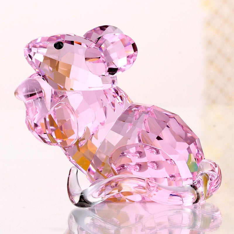 DOJOZ Crystal Mouse Cute Animal Home Decoration Lovely Figurines Collectible Birthday Gifts (Pink) - Image 2