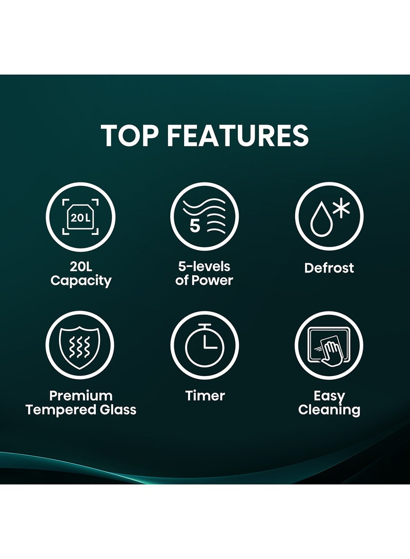 Hisense 20l Microwave 5 Levels Power, Defrost, Premium Tempered Glass,timer Function, Easy Cleaning H20MOWS14 white - Image 4