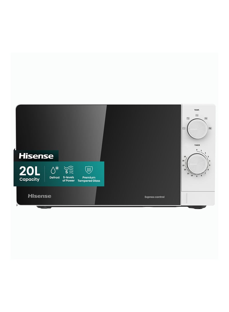 Hisense 20l Microwave 5 Levels Power, Defrost, Premium Tempered Glass,timer Function, Easy Cleaning H20MOWS14 white - Image 1