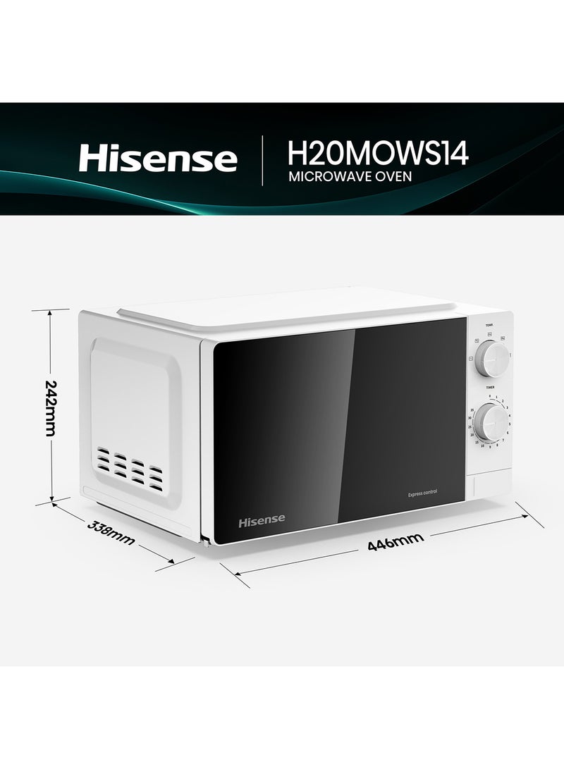 Hisense 20l Microwave 5 Levels Power, Defrost, Premium Tempered Glass,timer Function, Easy Cleaning H20MOWS14 white - Image 3