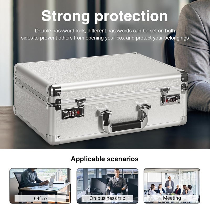 LOCKCURX File Organizer Storage Box - 14.2 x 9.4 x 4.5 Inch Medium, Portable Locking Storage Totes with Dual Combination Locks for Passports, Medications and Small Personal Items- Silver - Image 5
