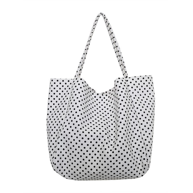 Summer Commuter Wave Point Canvas Bag Ins Casual Simple Large Capacity Shopping Bag Women'S Bag Fashionable Korean Style Shoulder Bag - Image 1