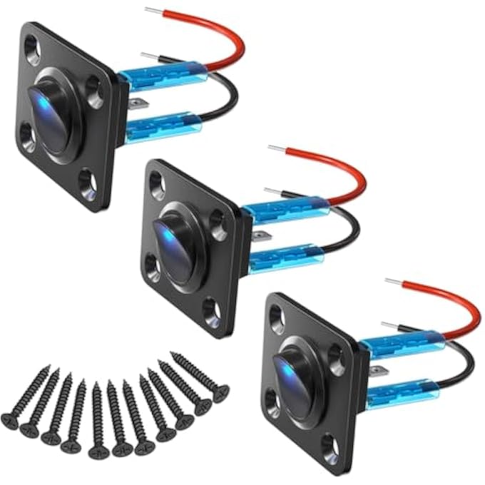 KWSLIN 3 Pack 12 Volt OnOff Spst Wire Switch Rocker Toggle Switch Panel With Blue Led PreWired Design Easy Installation Switch Control For Car Yacht Bus Boat Camper Trailer - Image 1