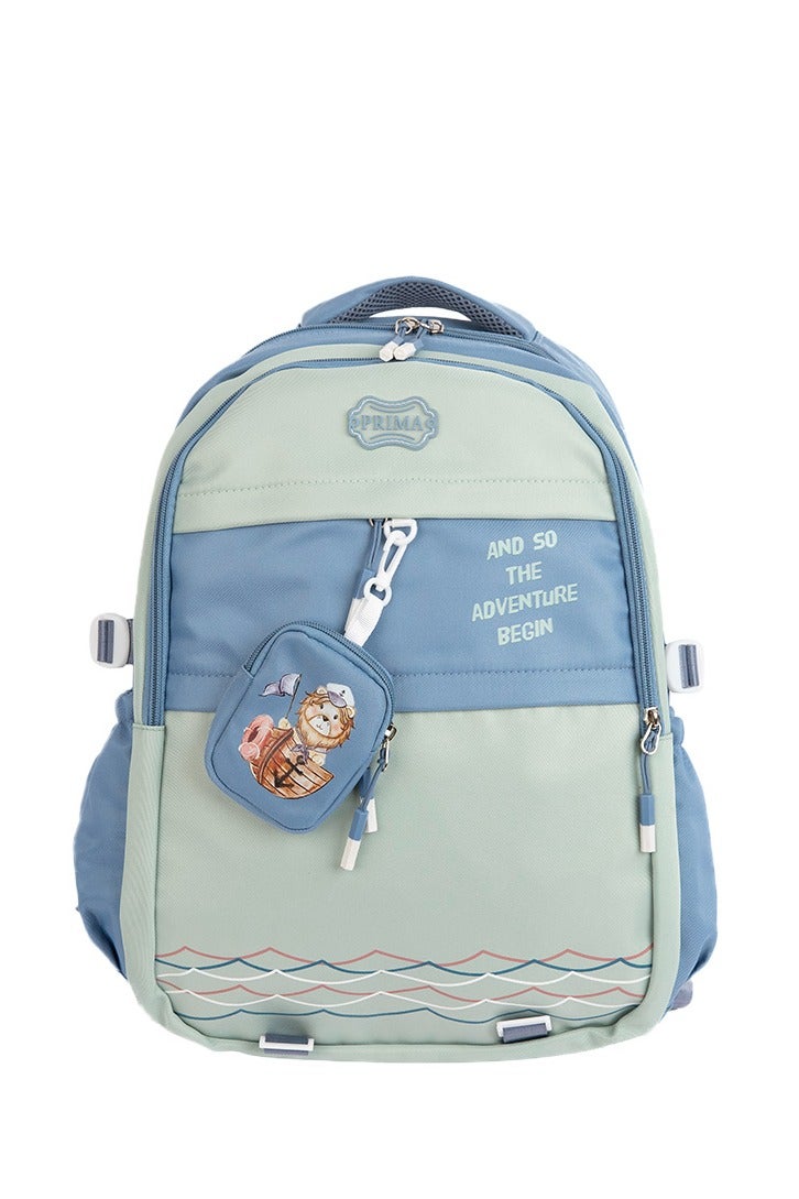 بريما شنطه مدرسيه 18" بطبعة أرنب قراصنة للأطفال بناتي وولادي - خفيفه الوزن، مقابض مبطنة لراحة الكتف، خياطة قوية، سحاب ناعم ضد الالتصاق، مع محفظة نقود مجانيه وجيب خلفي إضافي بألوان متعددة - Image 1