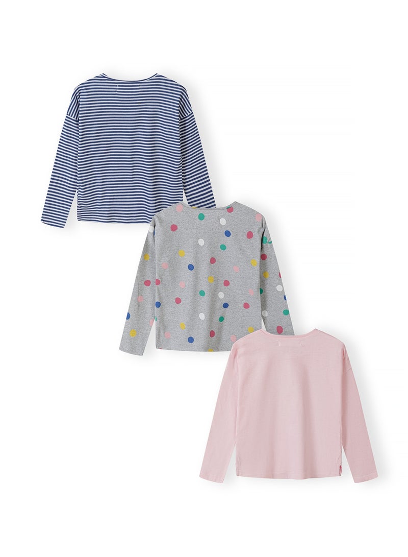 مينوتي طقم 3 بلوزات بناتي قطنية بأكمام طويلة وطبعات متنوعة - Image 2