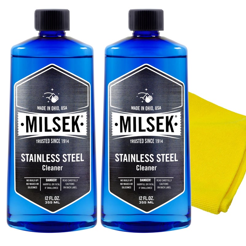 Milsek Stainless Steel Cleaner - Multipurpose Cleaning Supplies for Home and Kitchen Appliances, Sink, Stovetop, Dishwasher, Microwaves and Refrigerators - 12 Fl Oz (Pack of 2) with Microfiber Towel - Image 1
