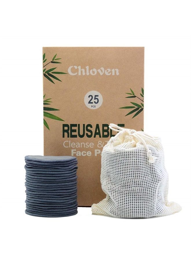 Chloven 25 Pack Charcoal Bamboo Reusable Makeup Remover Pads - Bamboo Reusable Cotton Rounds for Toner, Washable Eco-Friendly Pads for All Skin Types with Cotton Laundry Bag - Image 1