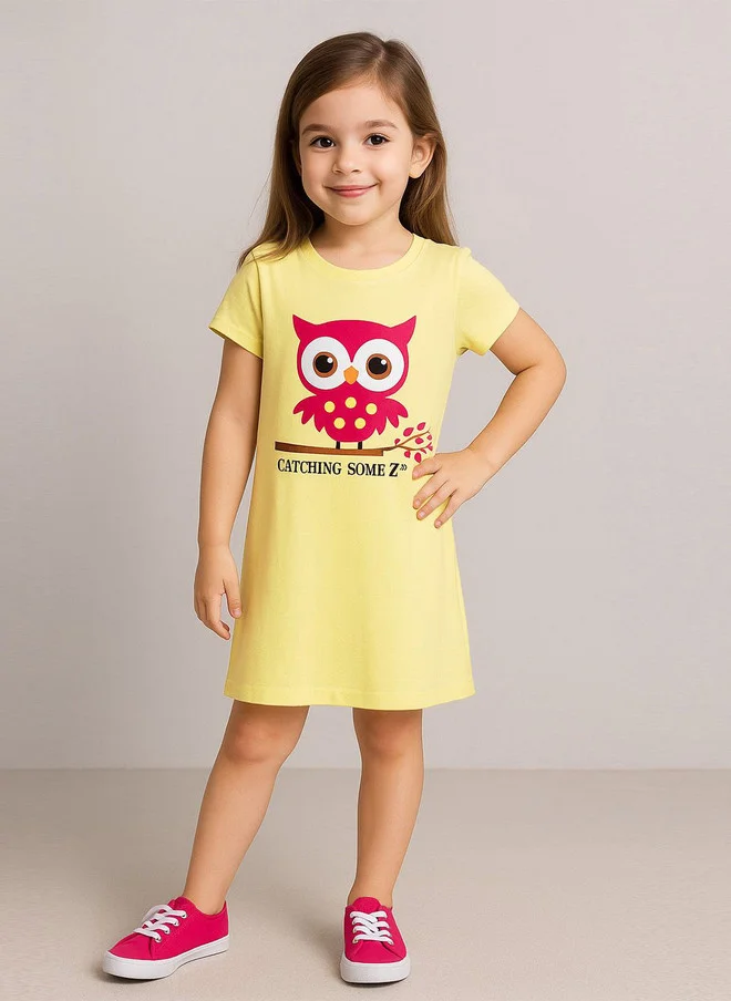 بونكيدز BONKIDS Yellow Alphanumeric Printed T-shirt Dress