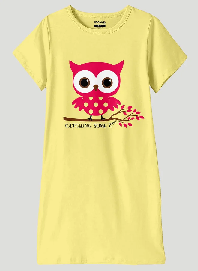 بونكيدز BONKIDS Yellow Alphanumeric Printed T-shirt Dress
