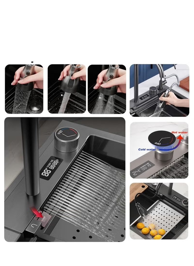 Kitchen Sink Flying rain Waterfall Stainless Steel Undermount Kitchen Sink Drop In Kitchen Sink Single Bowl, With LED digital display screen, handwheel thermostat switch - pzsku/ZB7EDB54928F6CBFBB0C3Z/45/_/1729510535/d4b6e94c-de9b-4c58-abbf-d690f81b89bb