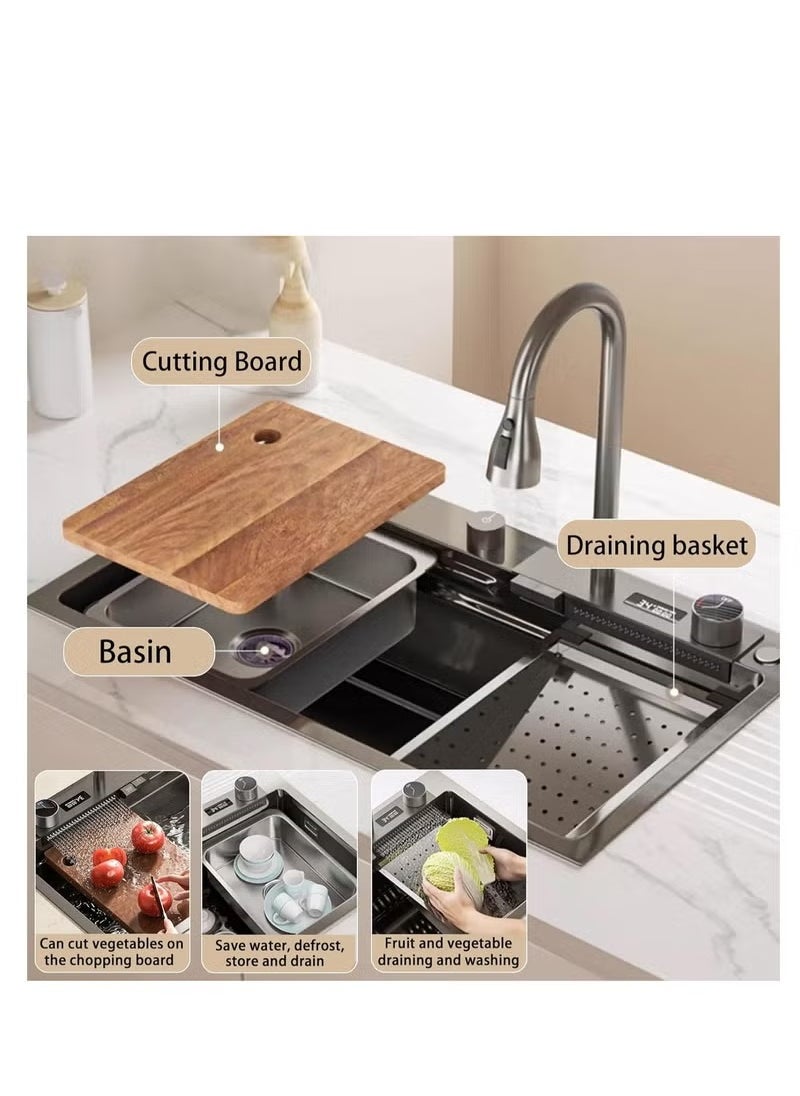 Kitchen Sink Flying rain Waterfall Stainless Steel Undermount Kitchen Sink Drop In Kitchen Sink Single Bowl, With LED digital display screen, handwheel thermostat switch - pzsku/ZB7EDB54928F6CBFBB0C3Z/45/_/1729510544/59af56d2-b081-4abc-a8ac-c64e0b47d299