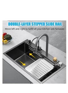 Generic Kitchen Sink Flying rain Waterfall Stainless Steel Undermount Kitchen Sink Drop In Kitchen Sink Single Bowl, With LED digital display screen, handwheel thermostat switch  - Image 5