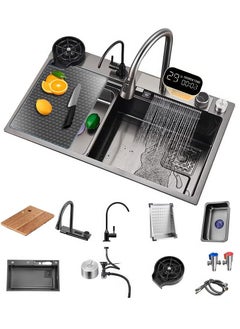 Generic Kitchen Sink Flying rain Waterfall Stainless Steel Undermount Kitchen Sink Drop In Kitchen Sink Single Bowl, With LED digital display screen, handwheel thermostat switch  - Image 1