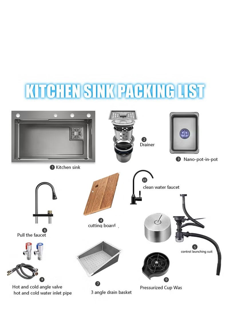 Kitchen Sink Flying rain Waterfall Stainless Steel Undermount Kitchen Sink Drop In Kitchen Sink Single Bowl, With LED digital display screen, handwheel thermostat switch - pzsku/ZB7EDB54928F6CBFBB0C3Z/45/_/1740481115/5b3d8fc3-3971-4454-b098-464de555a77d