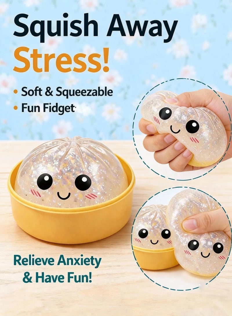 Paka Rabbit 3PCS Glitter Dumpling Squishies with Box,Glitter Dumpling Mystery Box,Colorful Dumpling Stress Balls Fidget,Jumbo Squishy Toy with Steamer Box,Soft Squeeze , Colorful Fidget Sensory Toy. - Image 3