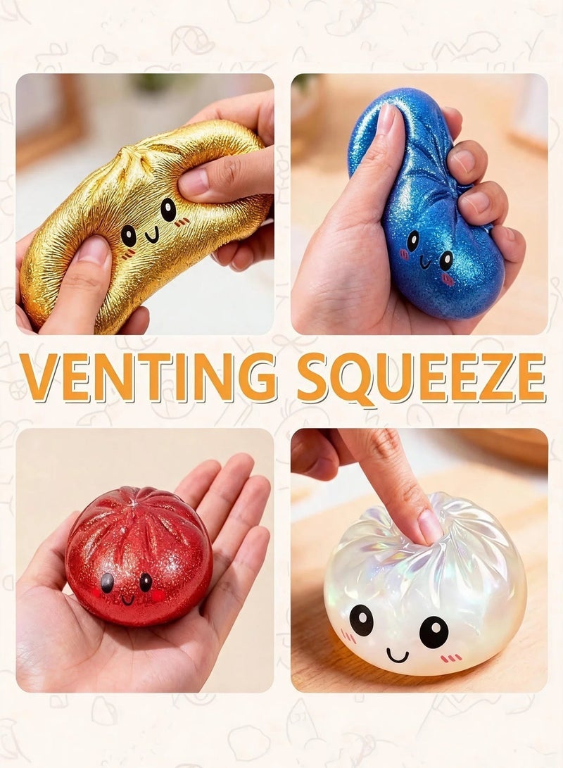 Paka Rabbit 3PCS Glitter Dumpling Squishies with Box,Glitter Dumpling Mystery Box,Colorful Dumpling Stress Balls Fidget,Jumbo Squishy Toy with Steamer Box,Soft Squeeze , Colorful Fidget Sensory Toy. - Image 4