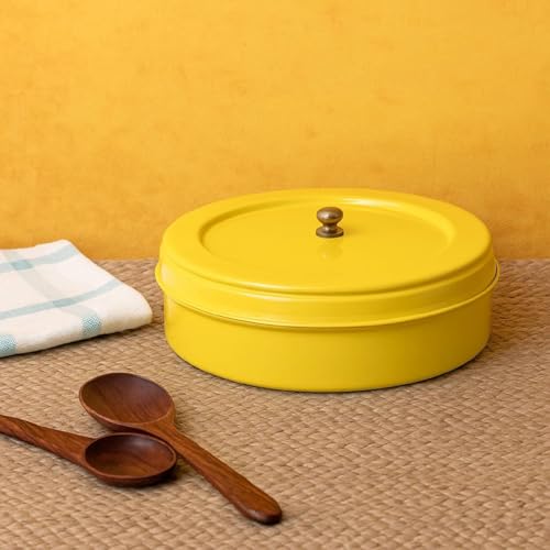 Elan Stainless Steel Roti Box Chapati | Elegant Design with Tight Lid, Ideal for Serving & Storing Rotis, Papads, Dry Food, and Candies | Lightweight, Durable & Easy to Open (Casserole, Yellow) - Image 1