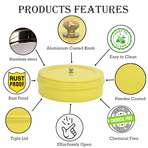 Elan Stainless Steel Roti Box Chapati | Elegant Design with Tight Lid, Ideal for Serving & Storing Rotis, Papads, Dry Food, and Candies | Lightweight, Durable & Easy to Open (Casserole, Yellow) - Image 3