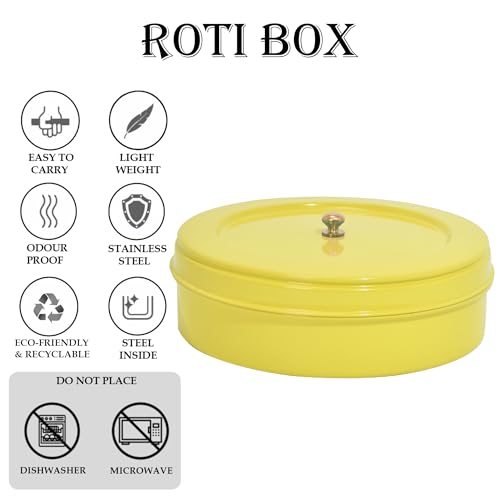Elan Stainless Steel Roti Box Chapati | Elegant Design with Tight Lid, Ideal for Serving & Storing Rotis, Papads, Dry Food, and Candies | Lightweight, Durable & Easy to Open (Casserole, Yellow) - Image 4