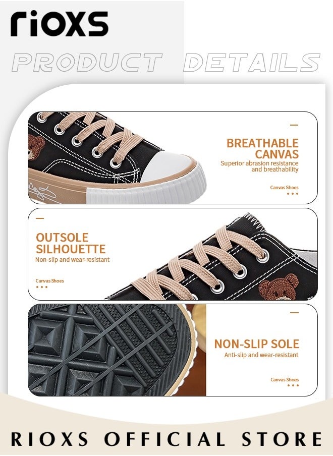 RIOXS - Women's Casual Canvas Low Top Sneakers, Classic Lace-up Lightweight Shoes, Fashionable Flat Sandals, Versatile Canvas Shoes, Suitable for Casual Occasions and Any Outdoor Activities, Ladies Athlesiure Shoes - Image 1