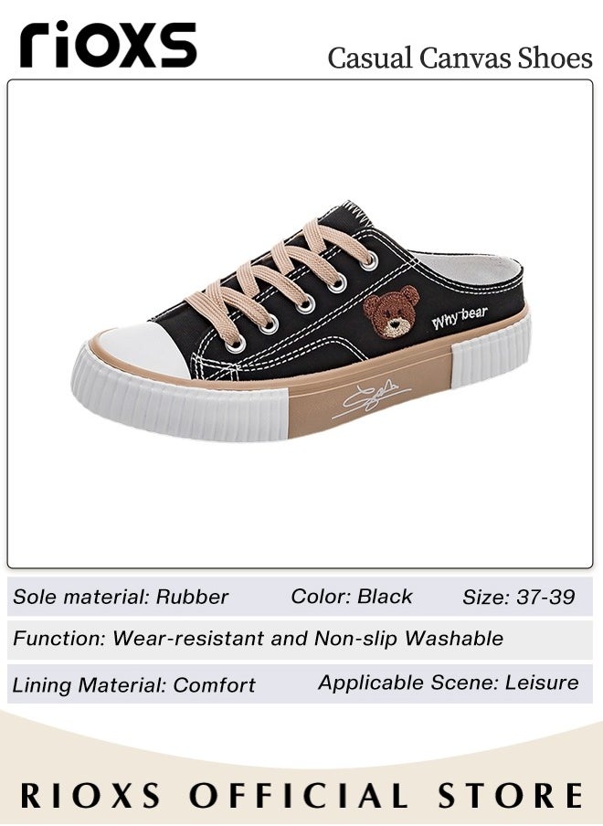 RIOXS - Women's Casual Canvas Low Top Sneakers, Classic Lace-up Lightweight Shoes, Fashionable Flat Sandals, Versatile Canvas Shoes, Suitable for Casual Occasions and Any Outdoor Activities, Ladies Athlesiure Shoes - Image 1