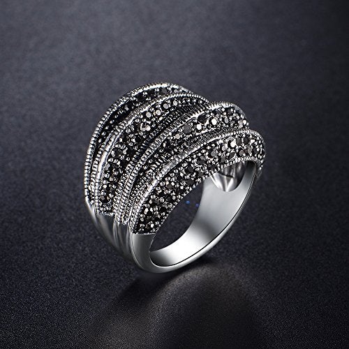 Mytys Marcasite Rings for Women Retro Black Onyx Cocktail Band Ring Statement Rings for Women (marcasite size 7) - Image 2