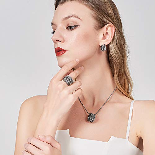 Mytys Marcasite Rings for Women Retro Black Onyx Cocktail Band Ring Statement Rings for Women (marcasite size 7) - Image 5