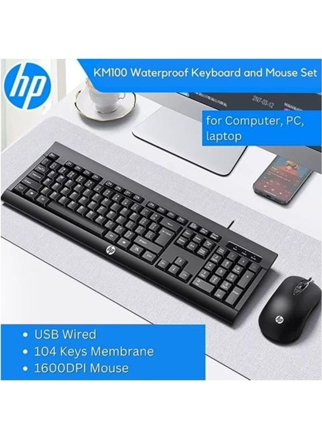 HP اتش بي لوحة مفاتيح وماوس العاب بلاستيك للكمبيوتر - موديل Km100 - Image 2