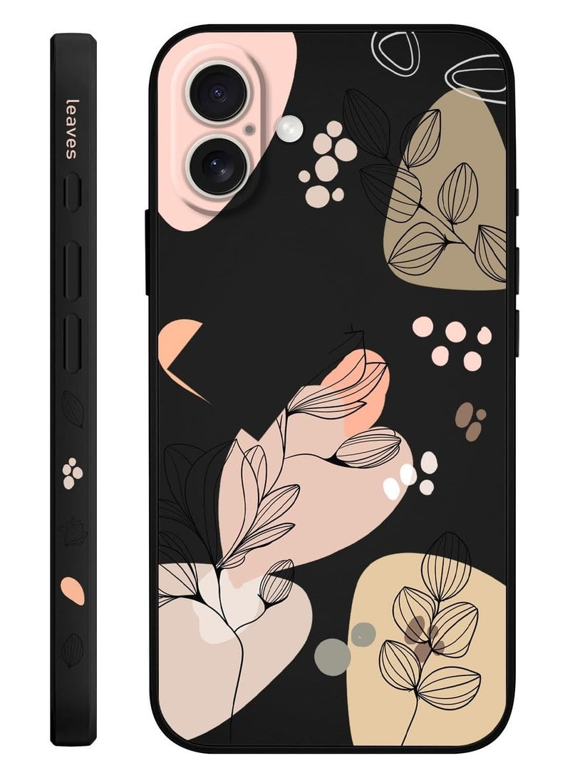for iPhone 16 Case Scratch Resistant Soft Slim Fit Floral Phone Cover for iPhone 16 6.1 inch-Morandi Black - Image 1