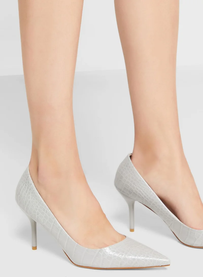 ELLA Croc Effect Pointed Toe Pump With Mid-Heel