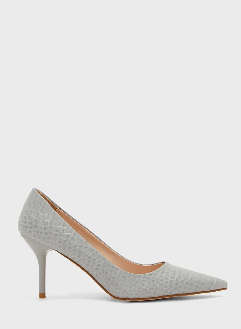 ELLA Croc Effect Pointed Toe Pump With Mid-Heel