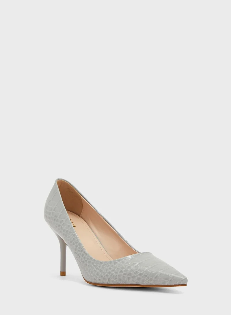 ELLA Croc Effect Pointed Toe Pump With Mid-Heel