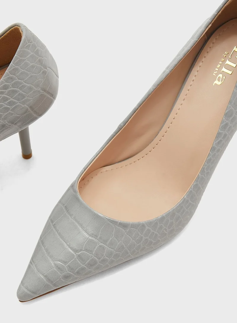 ELLA Croc Effect Pointed Toe Pump With Mid-Heel