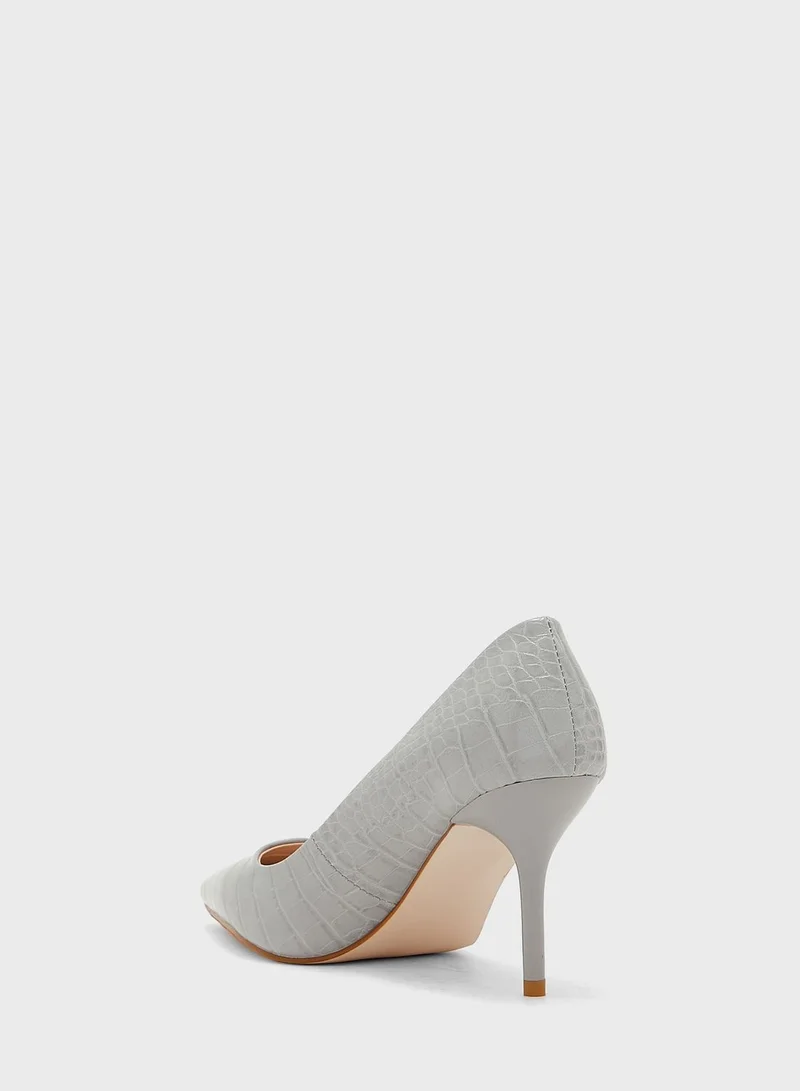 ELLA Croc Effect Pointed Toe Pump With Mid-Heel