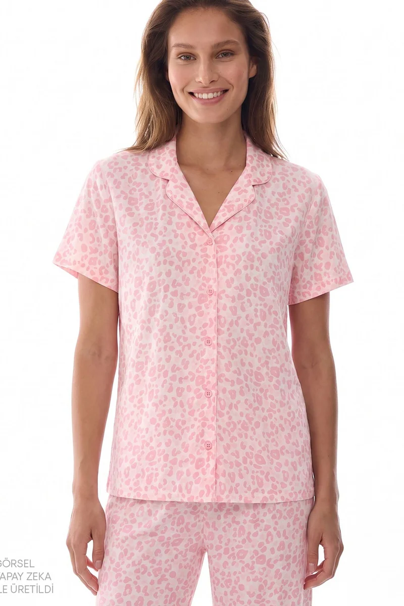Penti PENTI Leopard Short Sleeve Shirt Pants Pajama Set