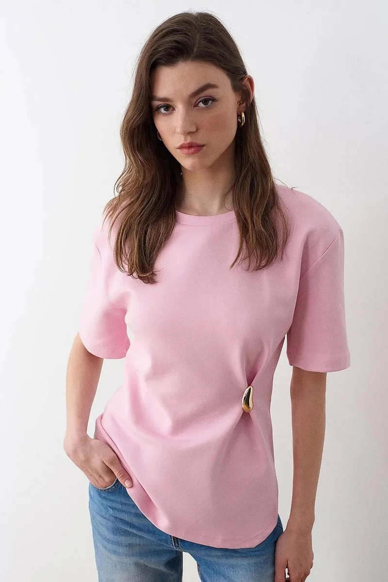 Dilvin Blush Pink DILVIN Women's Crew Neck Short-sleeve Jersey T-shirt for Women | Best Price UAE