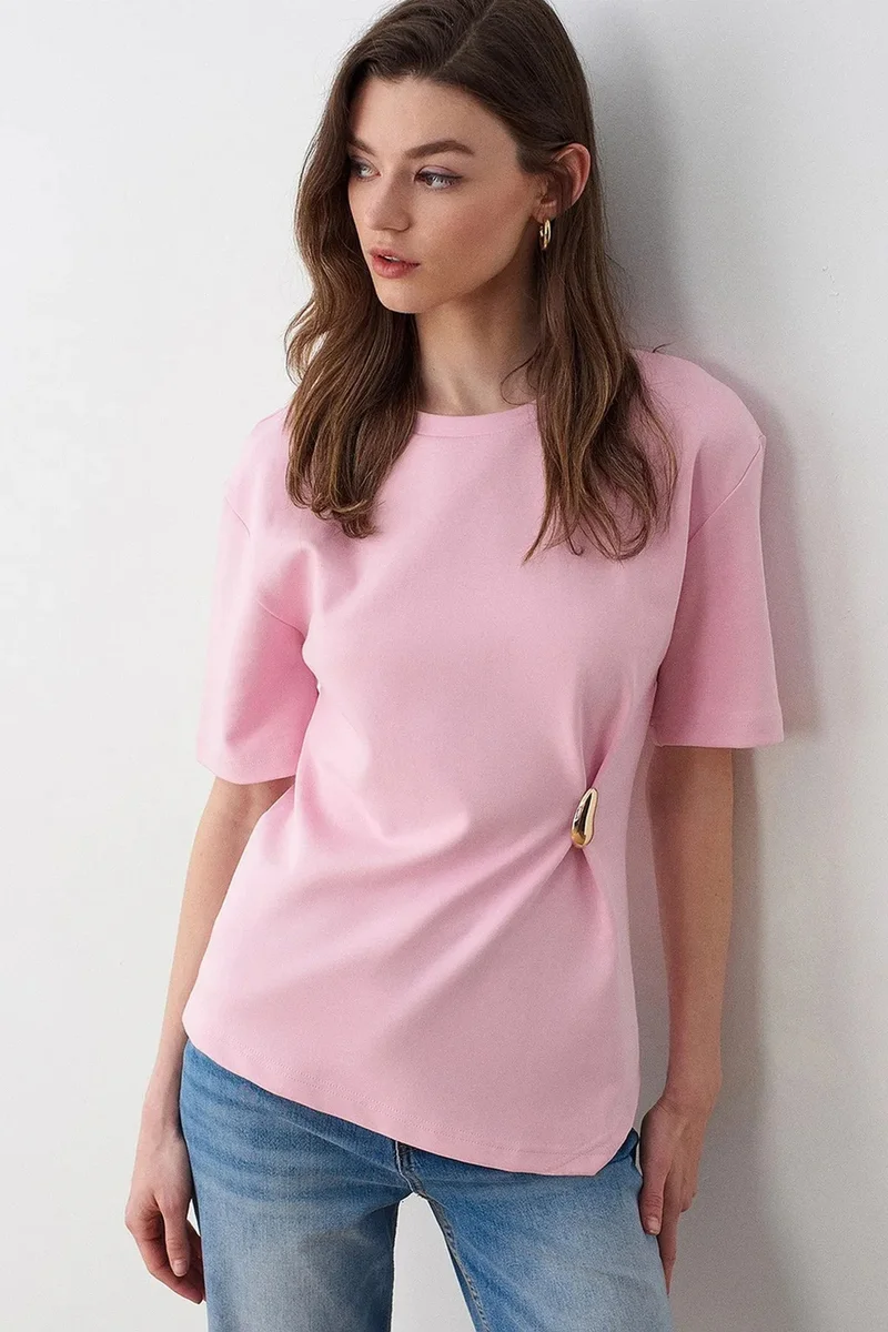 Dilvin Blush Pink DILVIN Women's Crew Neck Short-sleeve Jersey T-shirt for Women | Best Price UAE
