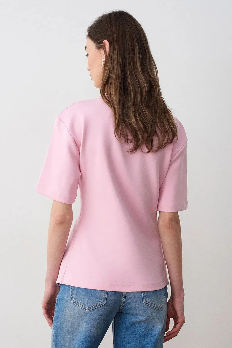Dilvin Blush Pink DILVIN Women's Crew Neck Short-sleeve Jersey T-shirt for Women | Best Price UAE